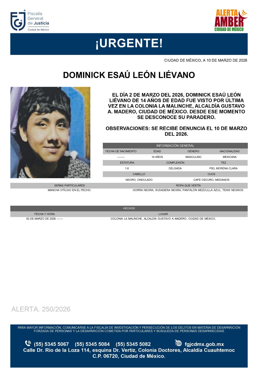 Buscan a Dominick Esaú León Liévano